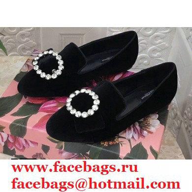 Dolce & Gabbana Velvet Crystals Loafers Slippers Black 2021 - Click Image to Close